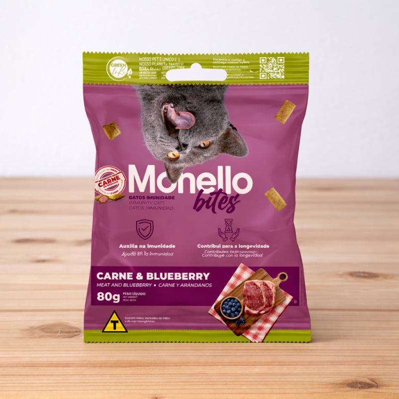 MONELLO BITES GATOS X 80 GR _ SABOR CARNE ARANDANOS