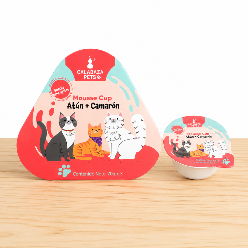 MOUSSE CUP GATO ATUN/CAMARON _ TAMAÑO X PAQUETE 3 UND