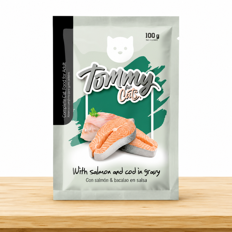 POUCHE GATO TOMMY X 100 GR _ SABOR SALMON/BACALAO