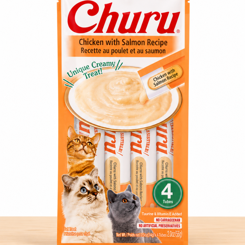 CHURU GATO X 4 UND _ SABOR CHICKEN/SALMON