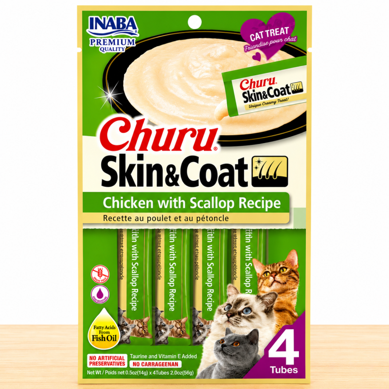 CHURU GATO SKIN & COAT X 4 UND _ SABOR CHICKEN/SCALLOP