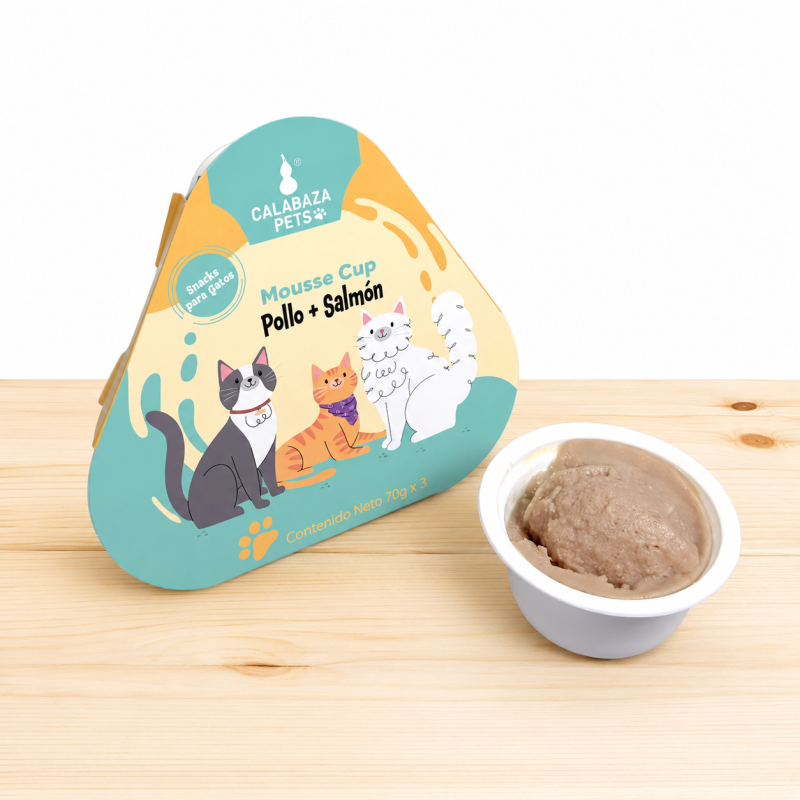 MOUSSE CUP GATO POLLO/SALMON _ TAMAÑO X PAQUETE 3 UND