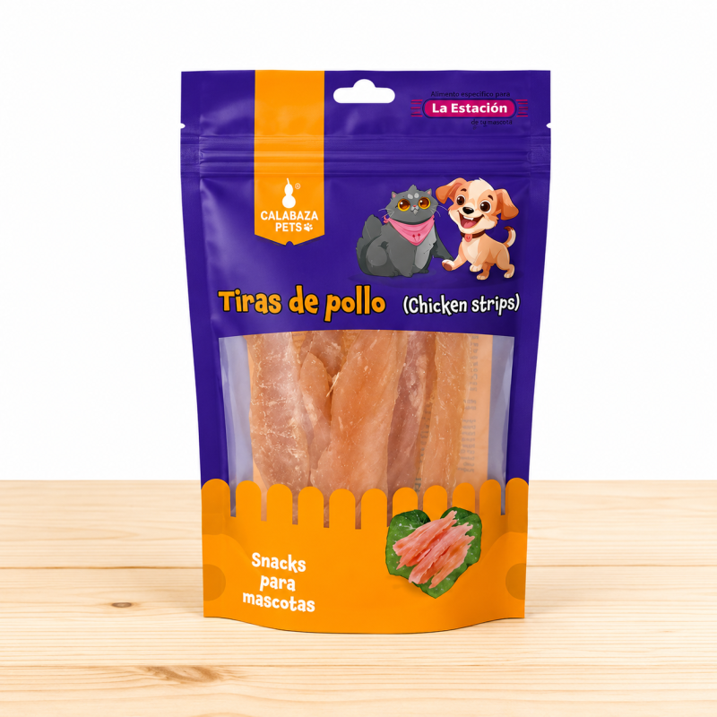 TIRAS DE POLLO CALABAZA X 50 GR