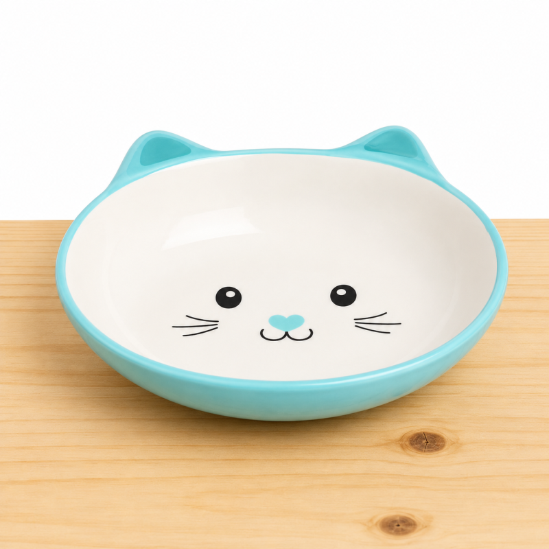COMEDERO CERAMICA PLANO GATO _ COLOR AZUL
