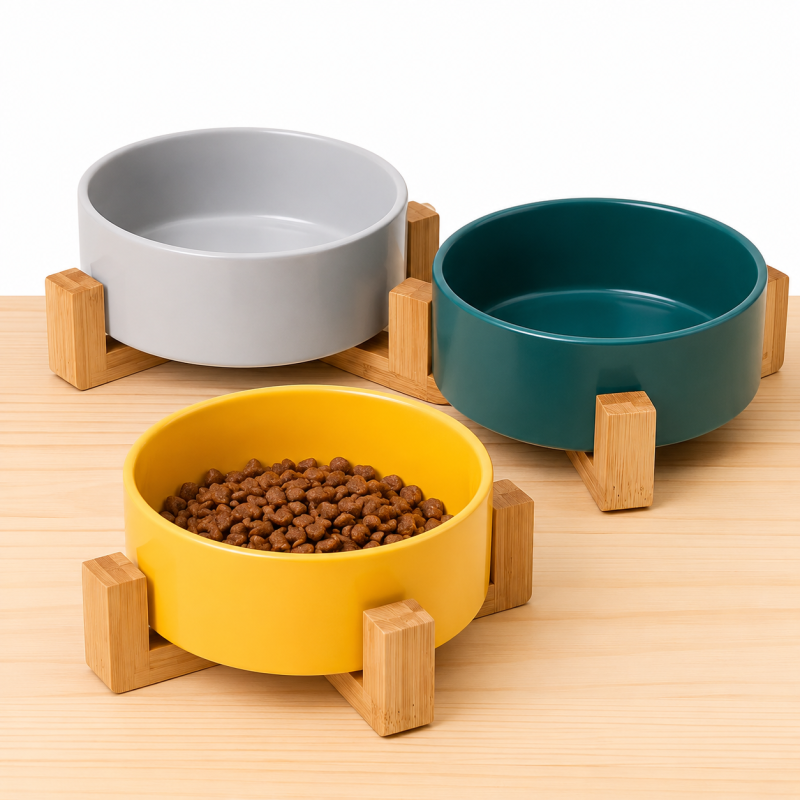 COMEDERO/BEBEDERO CERAMICA Y MADERA